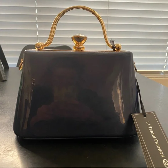 Blue purse with gold - Picture 4 of 8